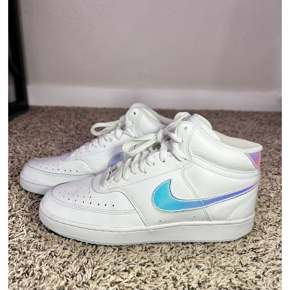 Nike Women's Court Vision Mid White Iridescent 9.5‎ White Holographic Sneaker